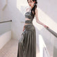 DOLLY Elegant Metallic Gray Skin Revealing Tube Top Long Dinner Dress-NIKITA