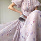 Aconiconi Luxury French Lilac Short Puff Sleeves Dress- Butterfly Dancing Firefly