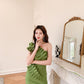 DOLLY Elegant Green Off Shoulder Tube Top High Waist Slit Dinner Dress-MEL