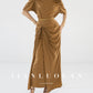 Huanzi custom pleated short-sleeved top + high-waisted heavy kneaded pleated shape split skirt suit