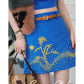 Blue autumn fall winter  Wool hand-beaded yellow crystal stones  top + skirt two-piece set