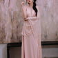 DOLLY Luxury Pink Greek Style Deep V-Neck Sleeveless draped Long Prom Dress-Ulaia