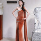 DOLLY Luxury Brown Velvet Greek Style Long Slit Banquet Dress-KARA