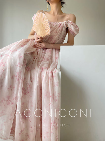 Aconiconi Broken floral slip  birdgertons inspired loose dress -Fuso Hibiscus