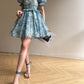 Aconiconi Elegant Blue French Print Short Princess Dress-  Blue Ocean Whisper