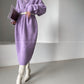 Aconiconi|Purple Flower Crochet openwork long cropped loose wool knit sweater  dress - Twilight
