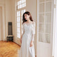 DOLLY Elegant White French Style Lace Satin Long Sleeve Wedding Dress-MEGARA