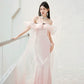 DOLLY Elegant Pastel pink Ruffle Sleeves Long Party Dress- Mina