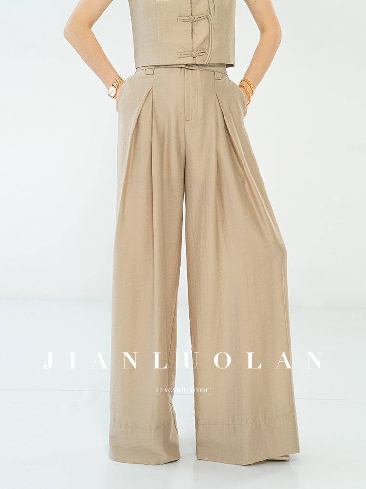 Huanzi custom sleeveless vest top high waist wide leg pants suit two-piece -Wola