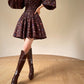 Aconiconi Autumn Floral print French A line brown cottage Dress- Samba Moon