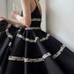 Aconiconi Elegant Black V-Neck Sleeveless Midi Tutu Chic Dress- Rainy Night in Paris