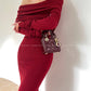French shoulder body con knit off shoulder fall winter dress - Smoky Rose