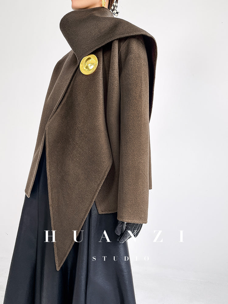 Huanzi wool tweed autumn  winter short cashmere double-sided coat - Talfy