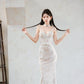 DOLLY Elegant White Sleeveless Lace Slim Fit Long Wedding Dress-SUN