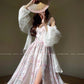 Aconiconi Elegant French Lace Print Long Summer Dress- Spring Pond Flowers