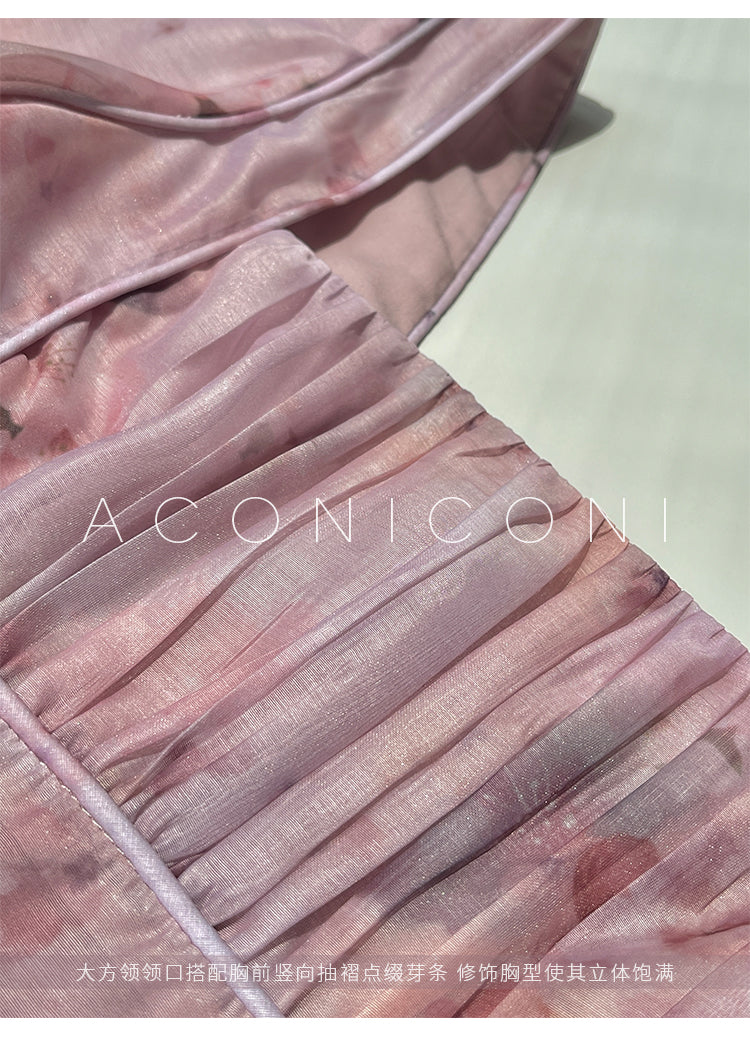 Aconiconi| French dress printed fairy long  sleeves dress -Begonia Never Sleeps