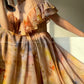 Aconiconi Elegant Oil Painting Square Collar Ruffle cocktail Dress- Floating Light Painting Summer