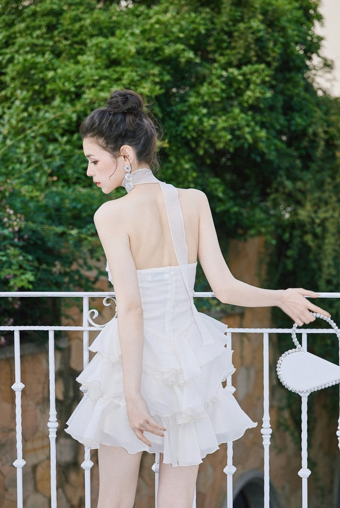 DOLLY Elegant Cream Colored Tube Top Fluffy Ruffle Birthday Dress-ANDORA