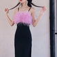 DOLLY Elegant Black Fluffy Feather backless Long Date Dress-JAS