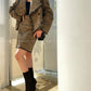 Aconiconi| Caramel wool jacket loose cropped tweed coat suit and skirt hip- Cocoa