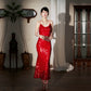 DOLLY Elegant Red French Sleeveless Sequin Backless Long Cocktail Dress-Quin