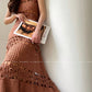 Aconiconi Elegant Brown Sleeveless 100% cotton Crochet Knitted Long midi Dress - Alice Dream