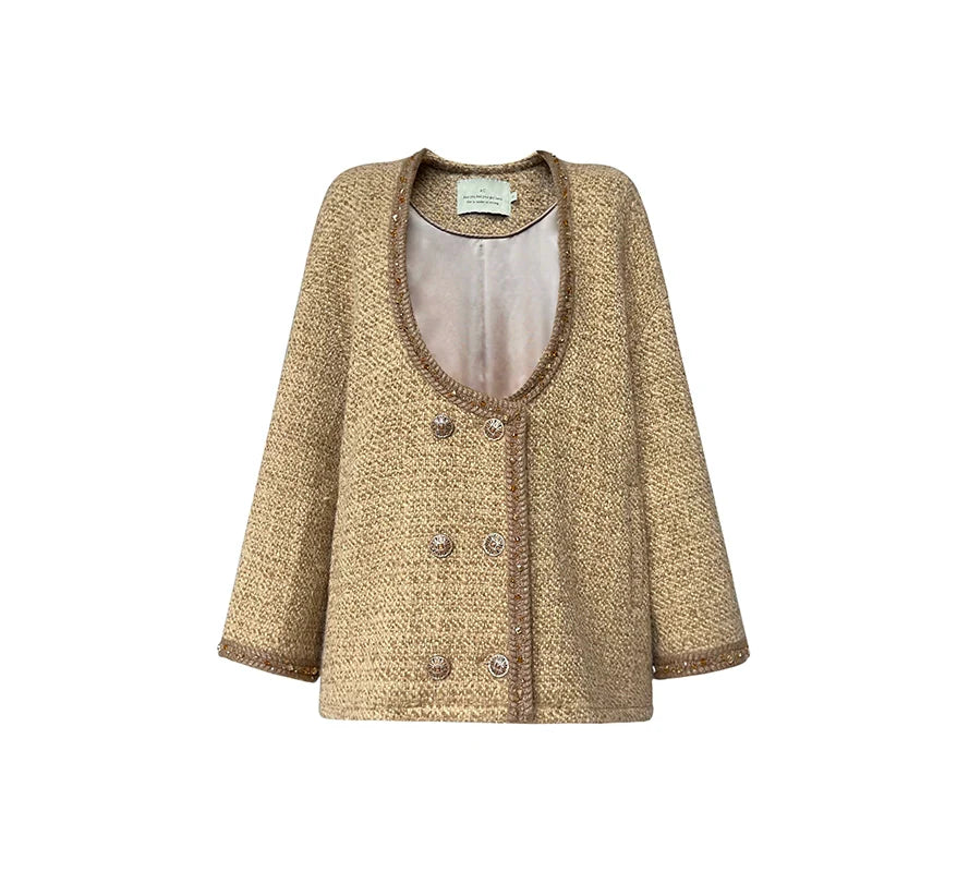 Brownie autumn wool retro tweed suit skirt jacket - Dunnu