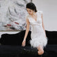 DOLLY Elegant White V-Neck Sleeveless Fluffy Feather Party short Dress-MARCELLA