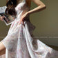 Aconiconi Elegant French Lace Print Long Summer Dress- Spring Pond Flowers