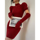 Cream milk red knitted puff sleeve sweater dress-  Mousse Milk Puff