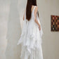 DOLLY Luxury White V-Neck Sleeveless Loose Ruffle Wedding Dress-Yola