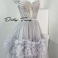 DOLLY Elegant Fog Blue strapless Bandeau High Waist Tutu wedding Dress- vero