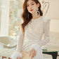 DOLLY Elegant White Crew Neck Long Sleeve Short Sequin Sexy Birthday Dress-LAYLA