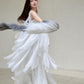 DOLLY Luxury White V-Neck Sleeveless Loose Ruffle Wedding Dress-Yola