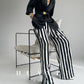 Huanzi high-end striped high-waist wide leg pants - Nuna