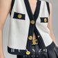 Huanzi custom V-neck knitting sleeveless blakc abd white top - Chiae