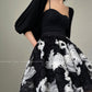 Aconiconi Elegant Black Retro Flower Embroidered High Waist Midi Skirt- Cedar Late Forest