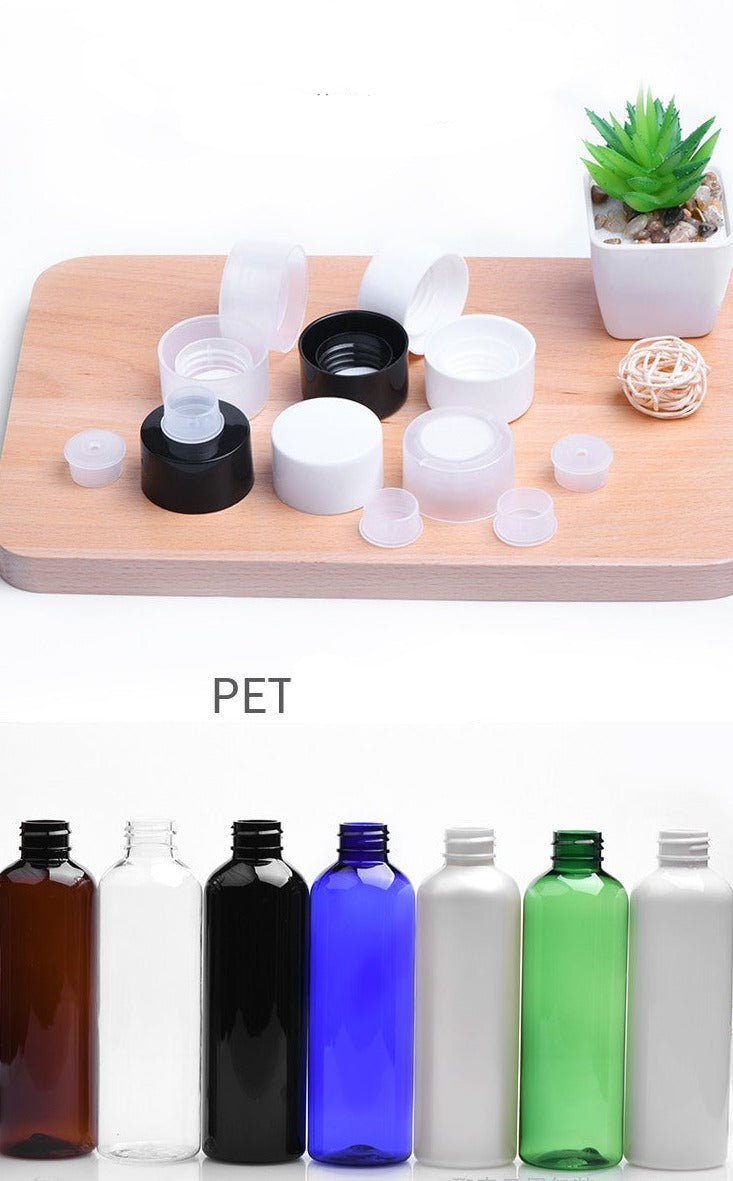 DONE PET bottle double-layer cap 200ML round shoulder large screw cap plastic sub-bottle light-proof cosmetic packaging material with inner plug