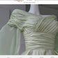 DOLLY High End Green ombre Off Shoulder Puff Sleeves Pleated Tutu Dress- Tulip