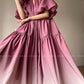 Aconiconi Elegant Grape Gradient V-Neck Puff Sleeve Loose Long Dress- Grape Cotton Cloud