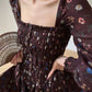 Aconiconi Autumn Floral print French A line brown cottage Dress- Samba Moon