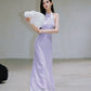 DOLLY Purple Chinese Style Hater Neck Button Sequin Long Wedding Guest Dress-Mama