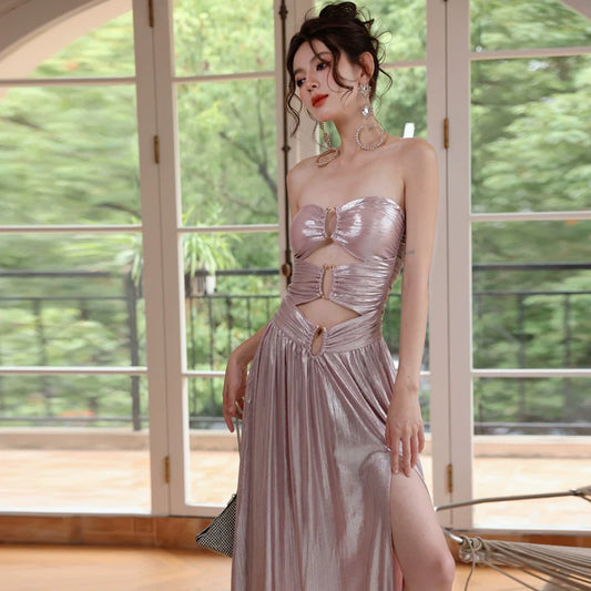 DOLLY Luxury Sleeveless Skin Revealing Tube Top Hollow Birthday Dress-MIA