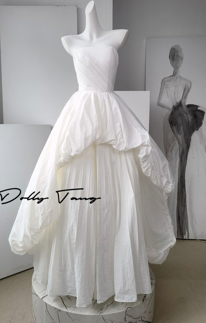 DOLLY Elegant White Tube Top Long Puffy High Waist Wedding Dress-GRACE