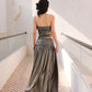 DOLLY Elegant Metallic Gray Skin Revealing Tube Top Long Dinner Dress-NIKITA