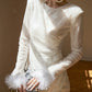 DOLLY Elegant White Crew Neck Long Sleeve Short Sequin Sexy Birthday Dress-LAYLA