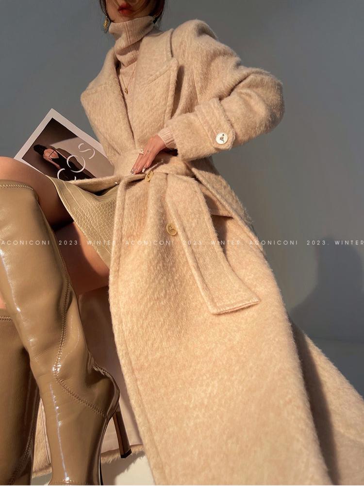 Aconiconi｜Galan Sumu long-haired high-grade woolen long coat- Kalanchoe