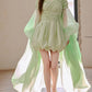 DOLLY High End Green ombre Off Shoulder Puff Sleeves Pleated Tutu Dress- Tulip