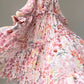 Aconiconi Elegant Floral french Print V-Neck Long Puff Sleeve Loose Waist vacation Dress - Flowery Love