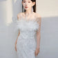 DOLLY Luxury White Fluffy Feather transparent Sequin Birthday bridal Dress-SONIA